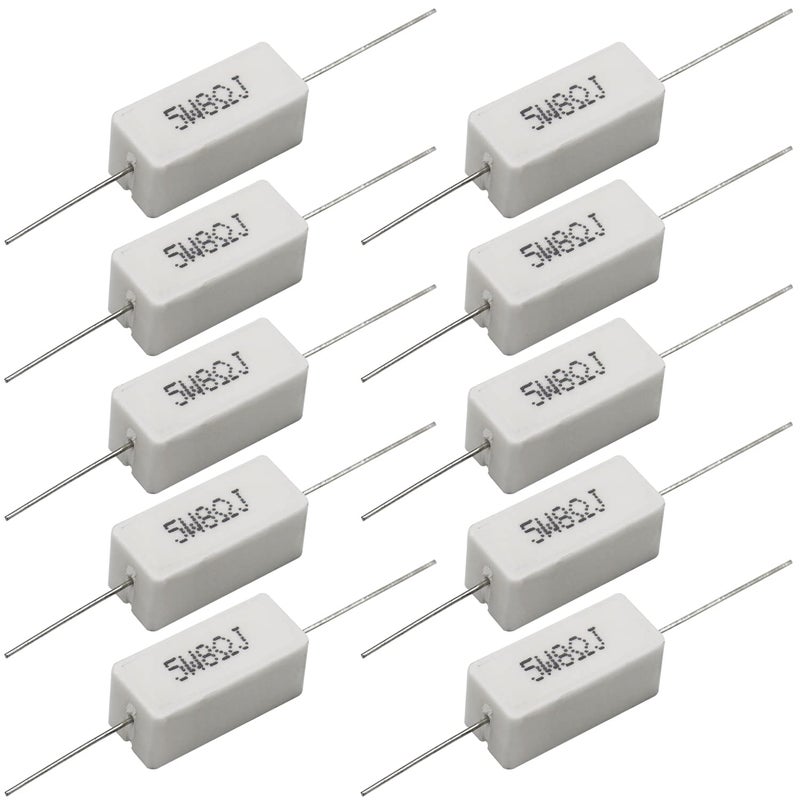 Dimlove Cement Resistor,10 PCS 5W 5% Axial Lead Wire Resistor White Wound Fixed Ceramic Cement Resistors Wirewound Cement Power Resistors Flame Heat Moisture Resistance Precharge Horizontal Resistors (5W 8ΩJ) - Image 1